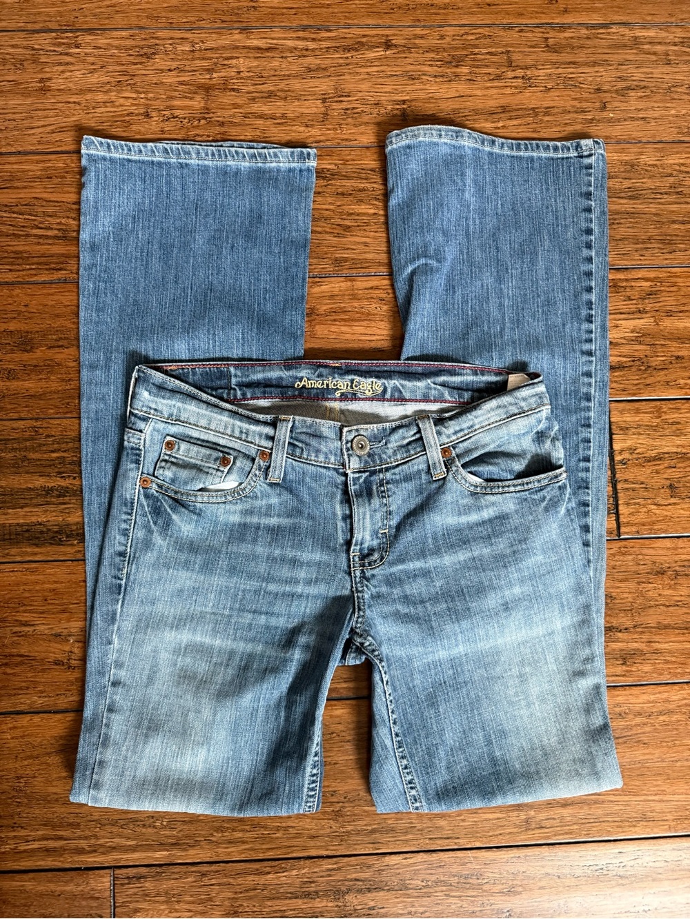 American Eagle Outfitters Women’s Hipster Flare Jeans Light Blue Sz 8 Long | Y2K